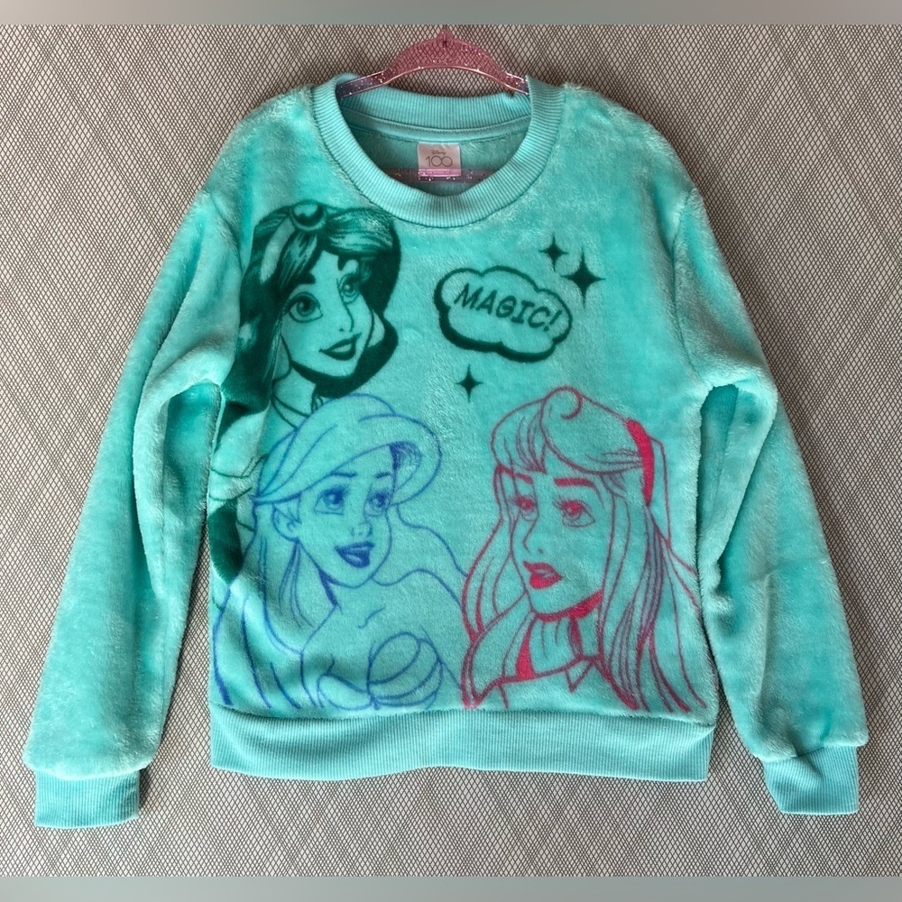 Disney 100 - Cozy Princess Graphic teal pullover Sweater - Size S (6)